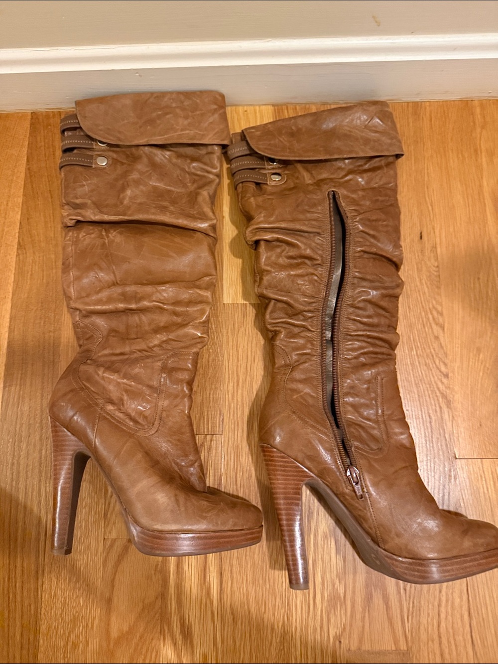 Jessica Simpson Tan Slouchy Over-the-Knee High-Heel Boots
